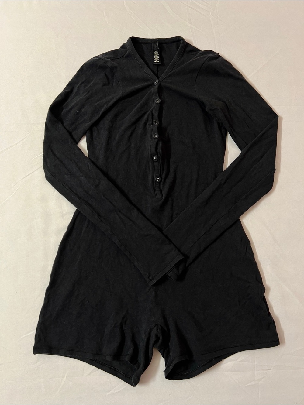 SKIMS Cotton Jersey Button Up Long Sleeve Romper Onesie Black